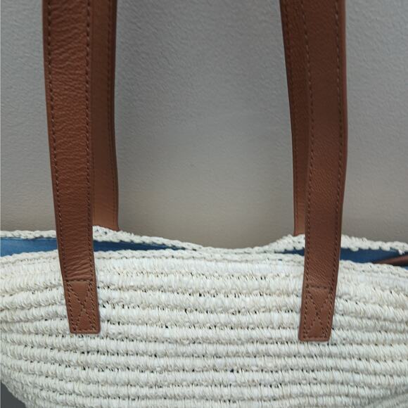 Talbots Leather Trim Straw Shoulder Tote Bag Boho Beach Vacation Coastal Cruise - Picture 3 of 15